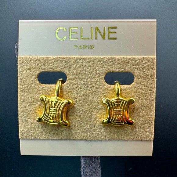 Like new: CELINE 24-Karat Gold-Plated Triomphe Screw-On Earrings - Picture 1 of 12